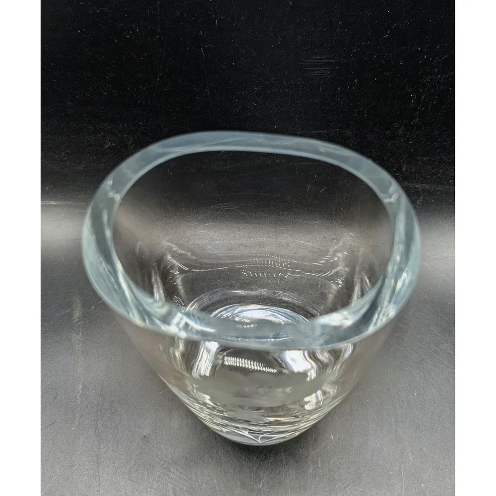 Orrefors Sweden Etched Crystal Vase Floral Bee Signed Scandinavian Art Glass